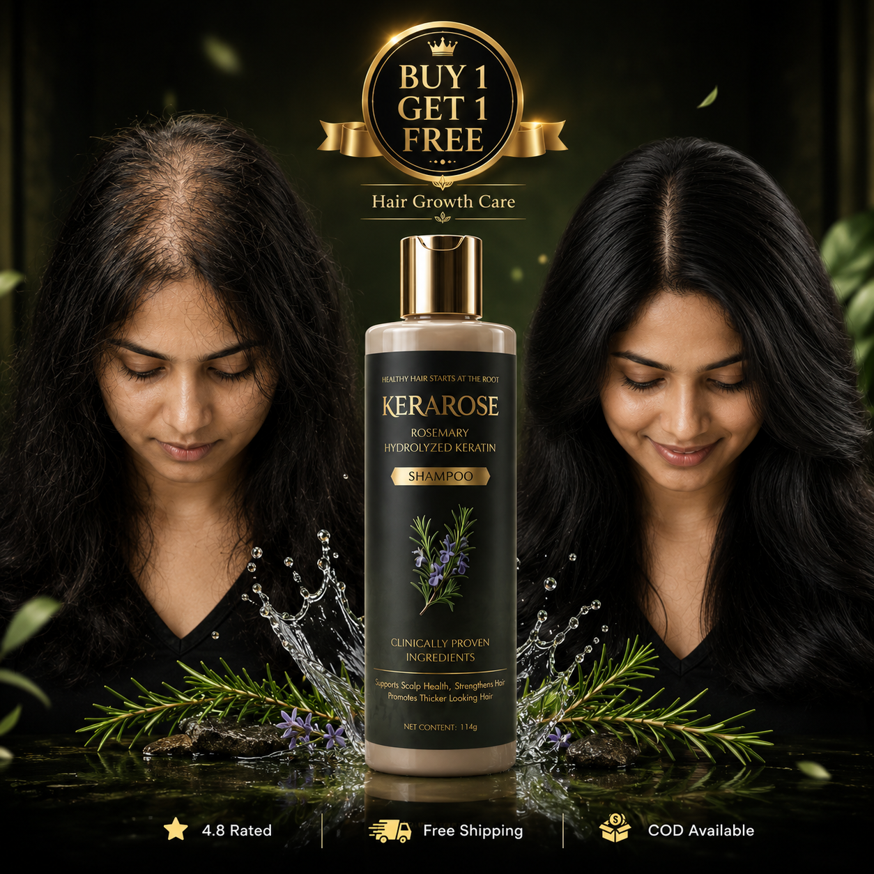 Kerarose Rosemary Shampoo (Buy 1 Get 1 Free 🔥🔥) + FREE Organic Hair Growth Powder