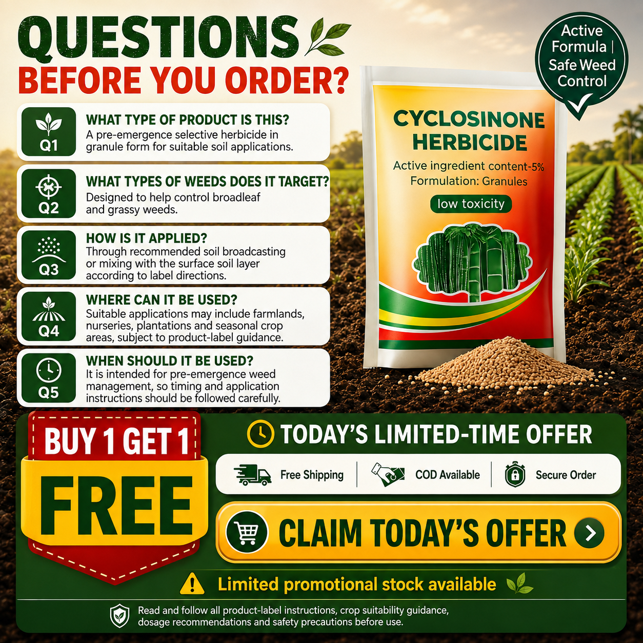 Cyclosinone Herbicide Granules