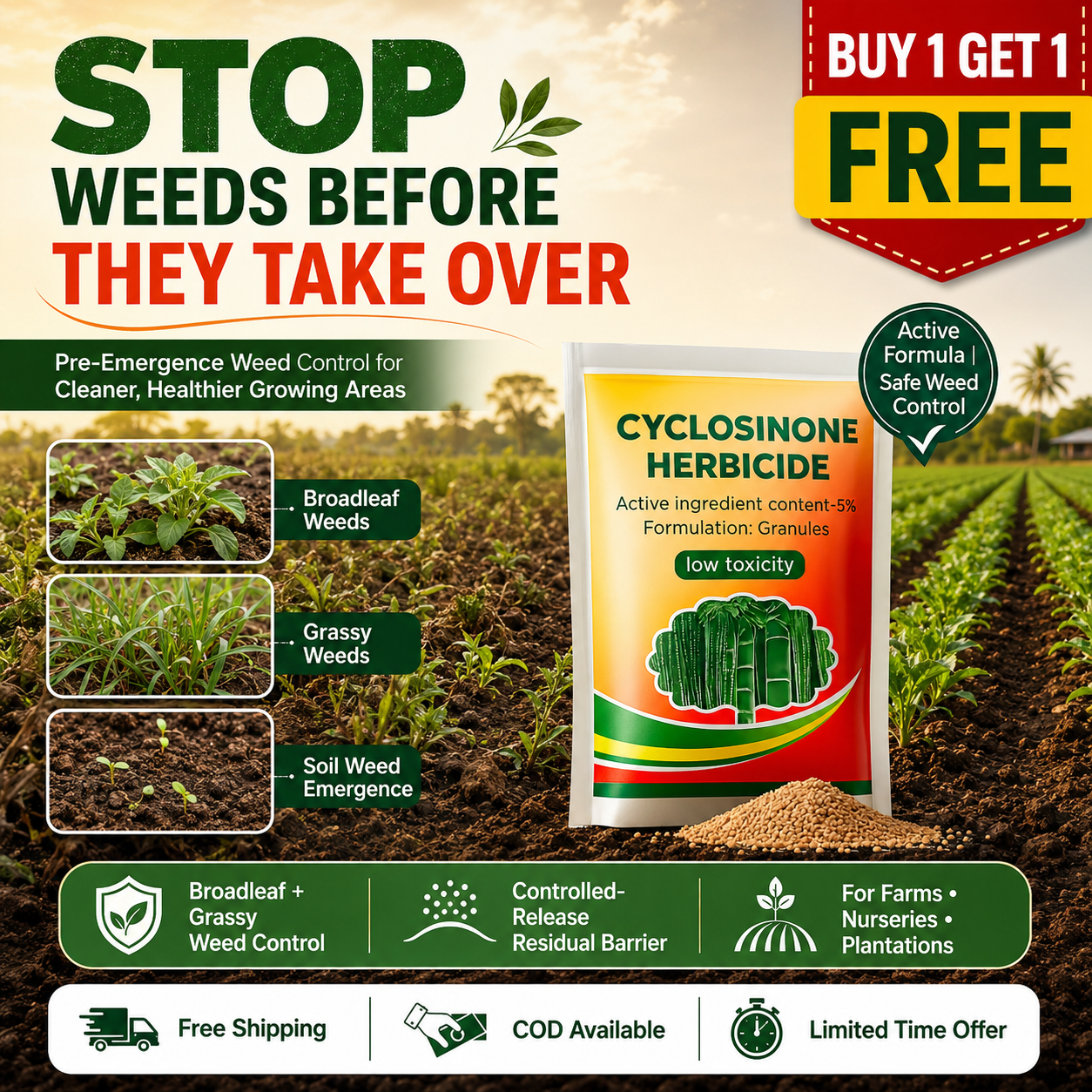 Cyclosinone Herbicide Granules