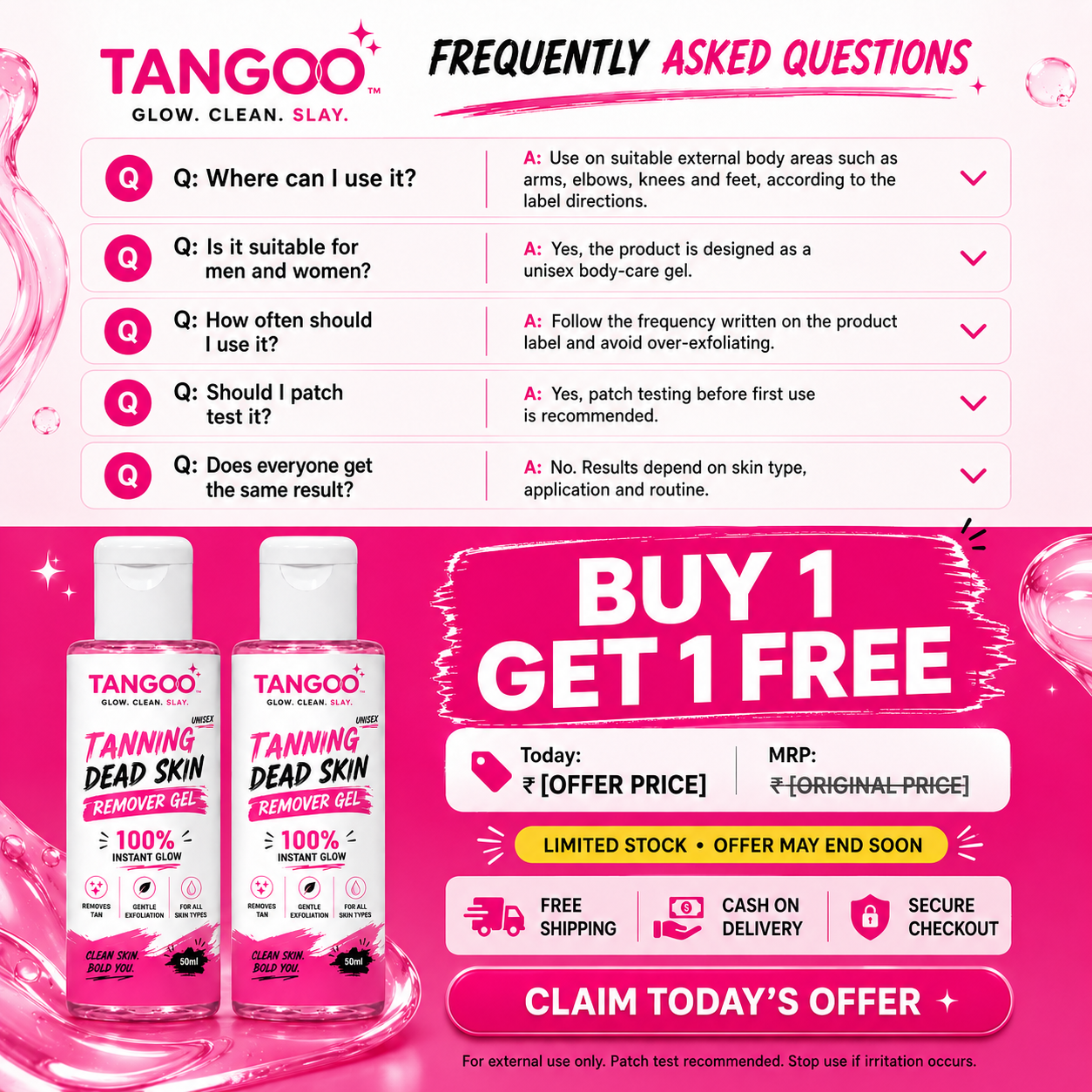 Tangoo Instant Glow Exfoliating Gel – Hand, Neck, Elbow & Knee Care