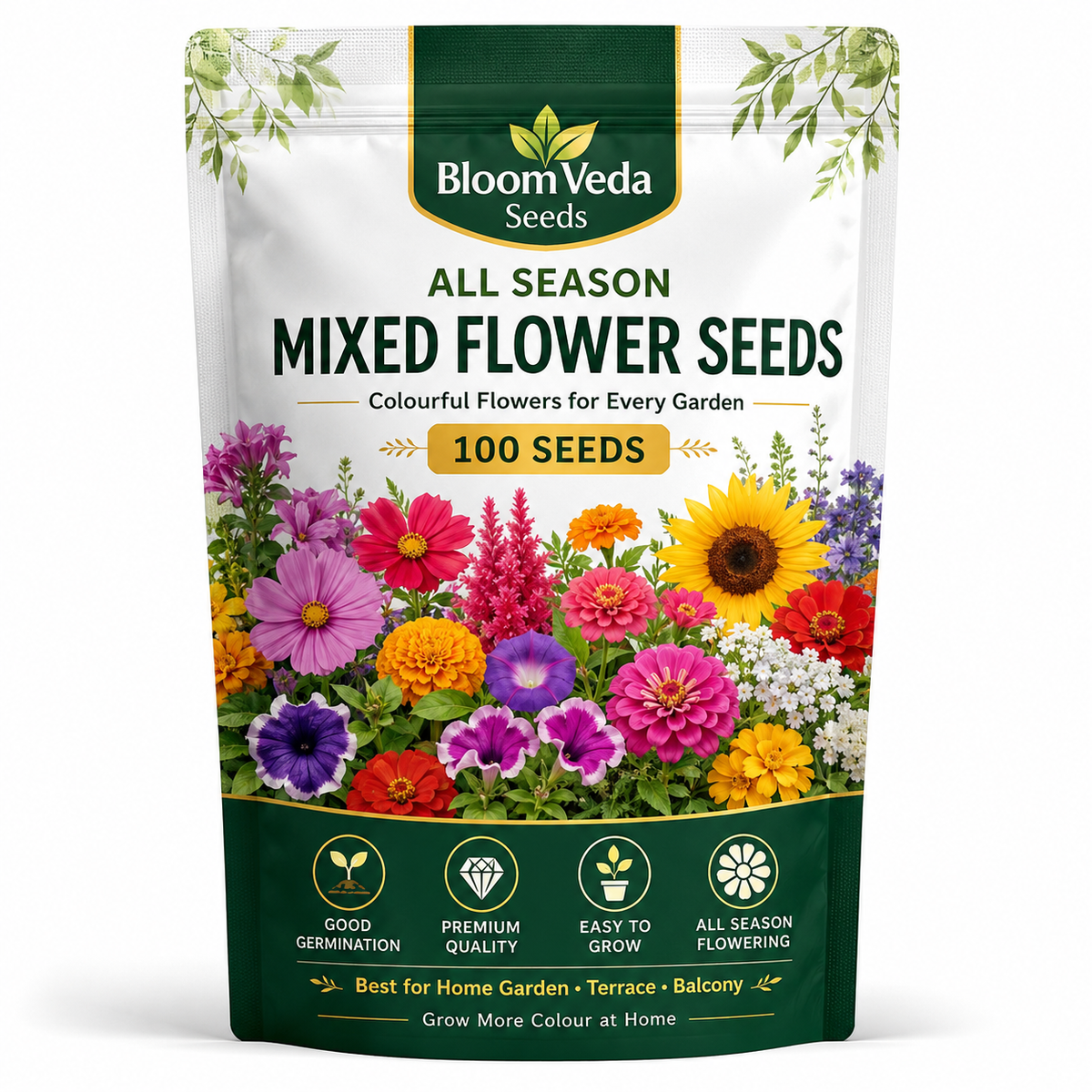 All Season Mixed Flower Seeds 100 Seeds – Best for Home Garden, Balcony & Terrace