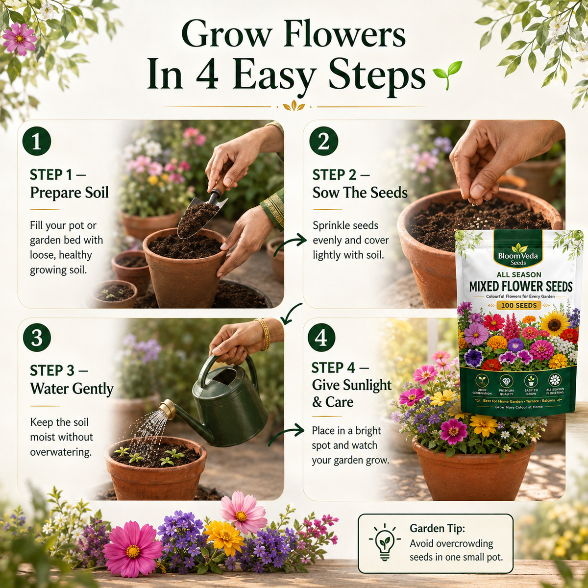 All Season Mixed Flower Seeds 100 Seeds – Best for Home Garden, Balcony & Terrace