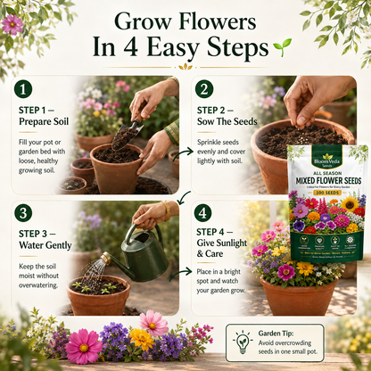 All Season Mixed Flower Seeds 100 Seeds – Best for Home Garden, Balcony & Terrace